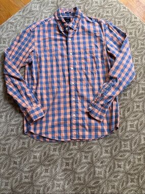 J. Crew Blue and Orange Check Button-Down Shirt